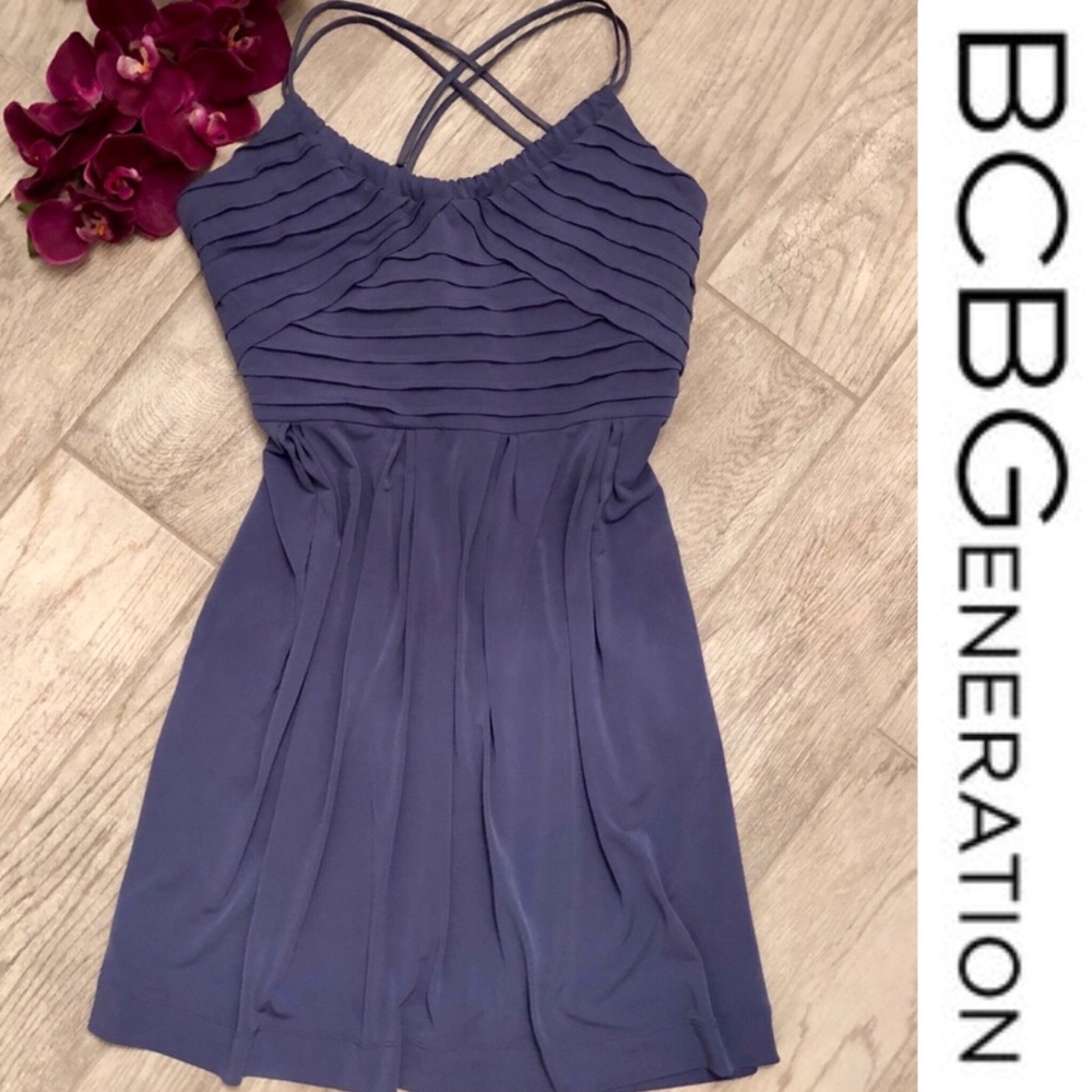 BCBGeneration Steel Blue Crisscross A-Line Dress